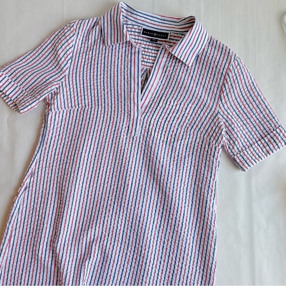 Karen Scott Red White Blue Striped Seersucker Dress Patriotic July 4 Size Small - Picture 10 of 16